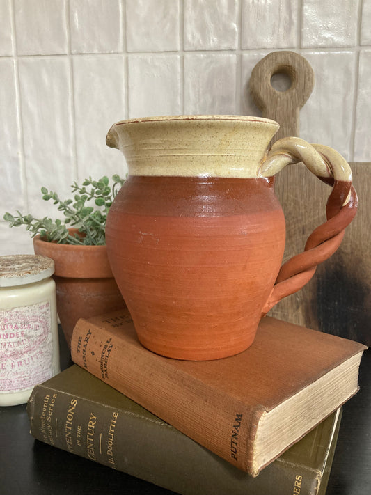 Terracotta & Vanilla Glaze Jug With Braided Handle