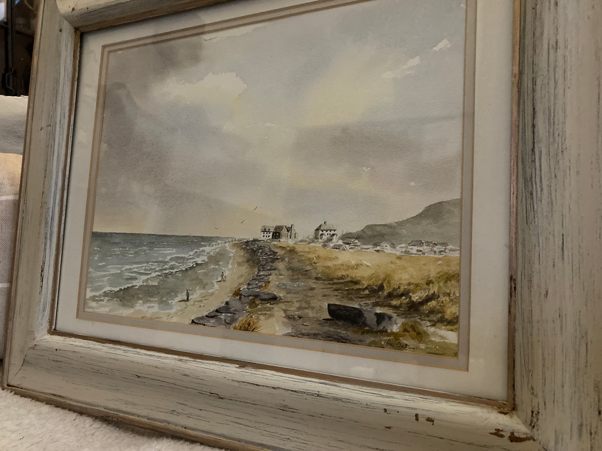 Framed Watercolour painting of a coastal scene