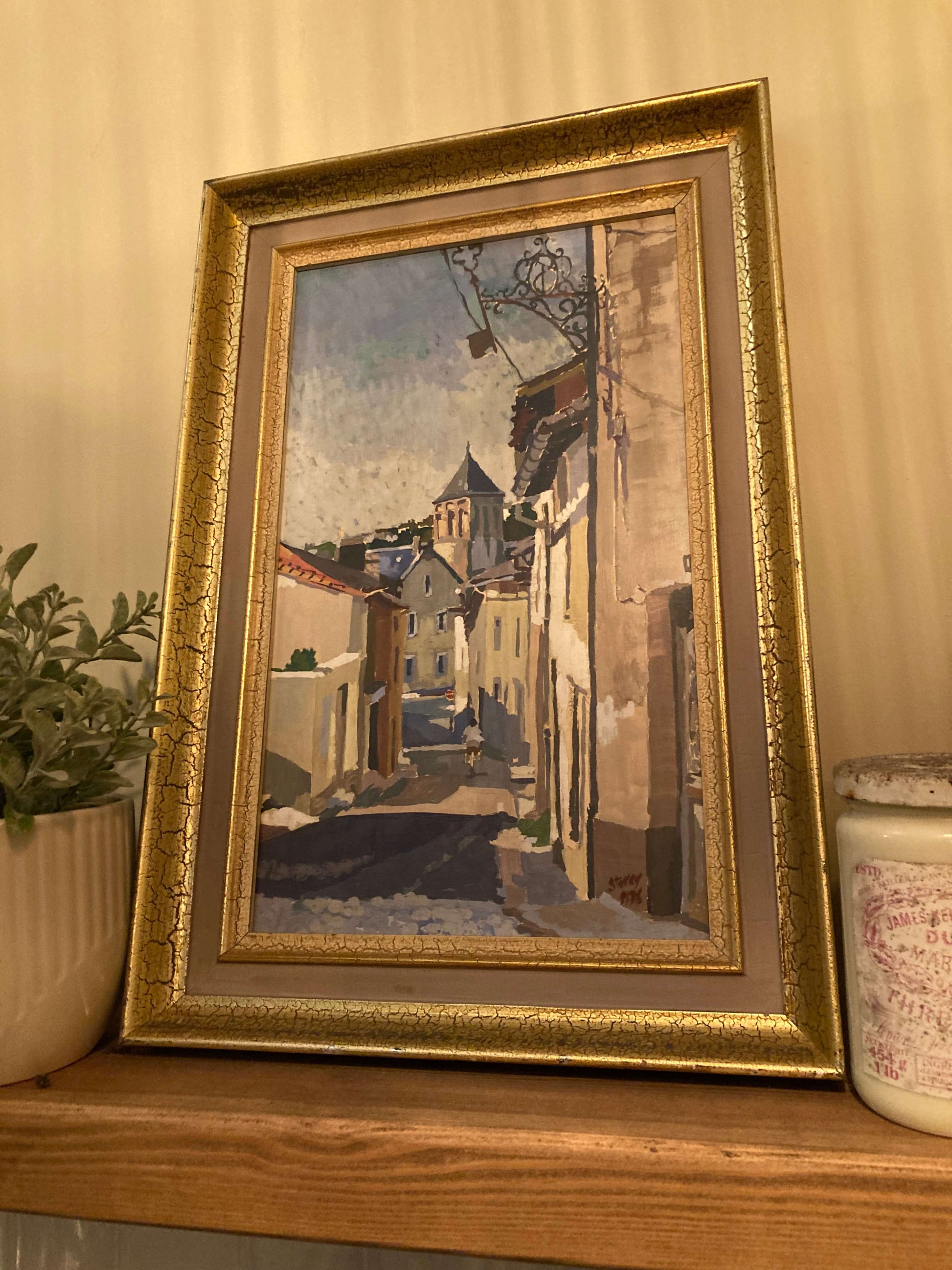 Original Warren Storey oil painting Mediterranean street scene