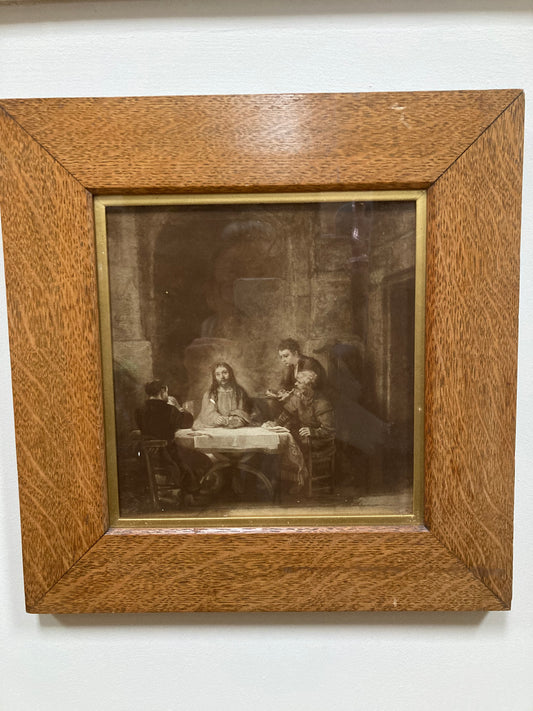 Vintage Print in Antique Frame, Rembrandt's 'The Supper at Emmaus' (125 yrs old) - Kristia Rose Collections