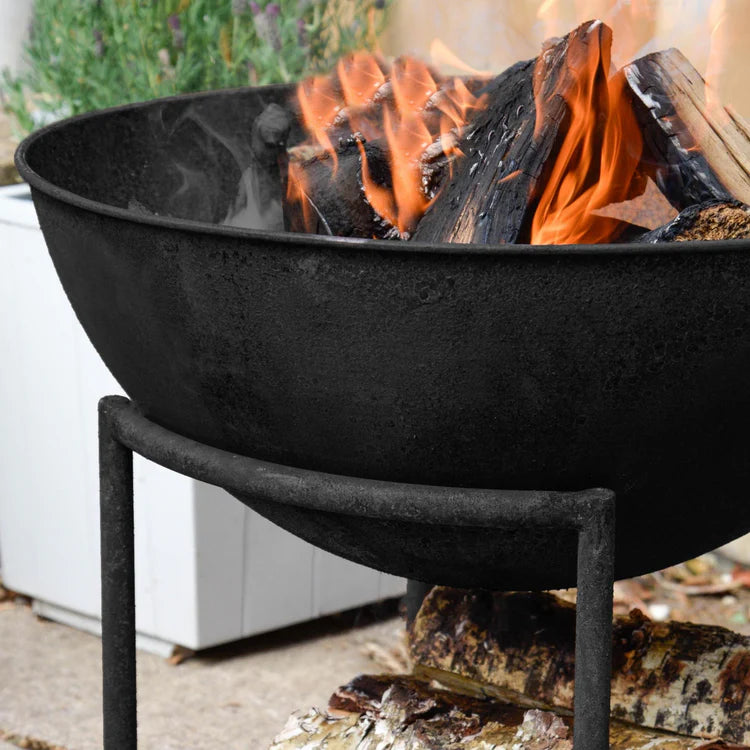 Outdoor Cast Iron Firebowl on Stand - Black - Kristia Rose Collections