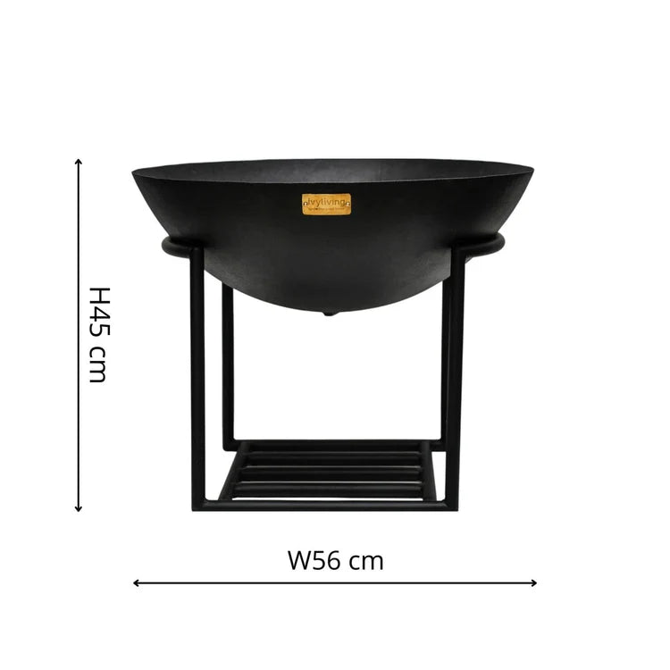 Outdoor Cast Iron Firebowl on Stand - Black - Kristia Rose Collections