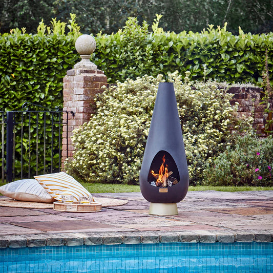 Outdoor Leo Fireplace in Matt Black/ Antique Gold - Kristia Rose Collections