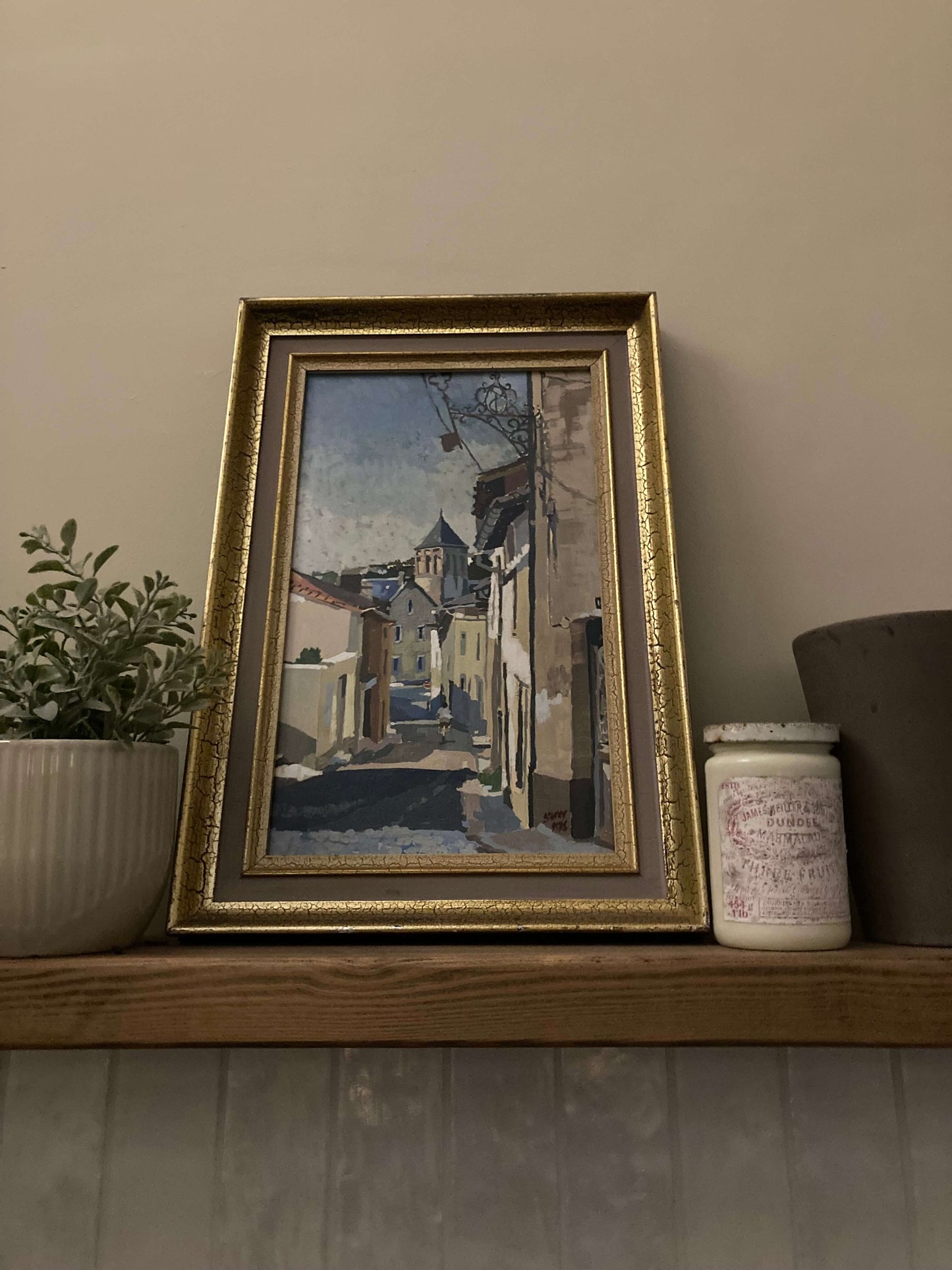 Original Warren Storey oil painting Mediterranean street scene