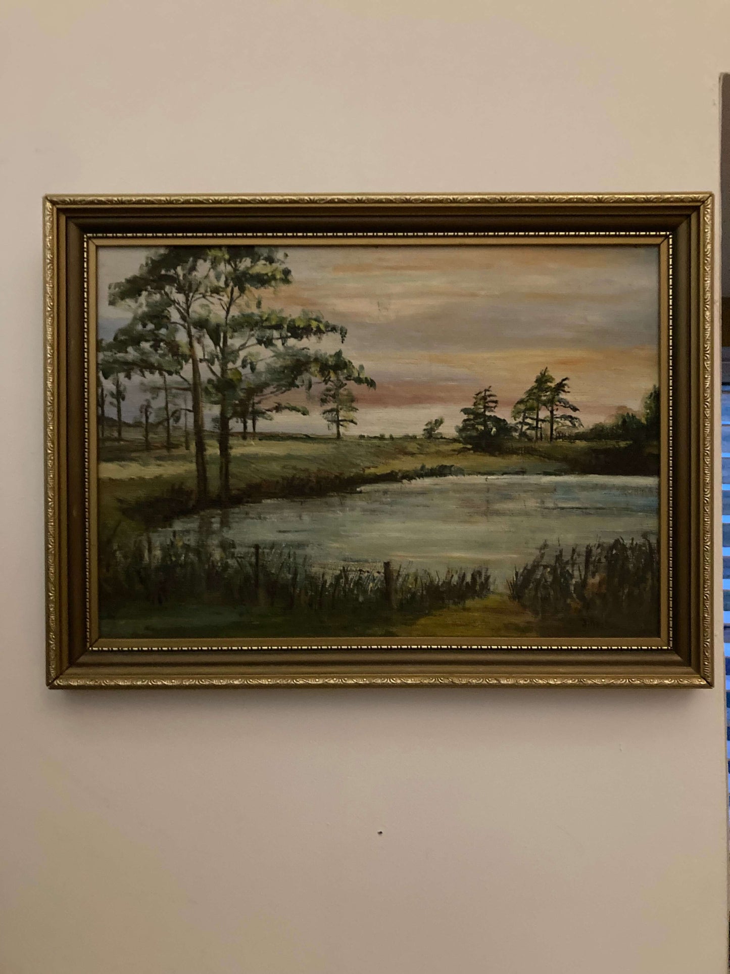 Sunset Lake Oil Painting in Gold Frame - Kristia Rose Collections