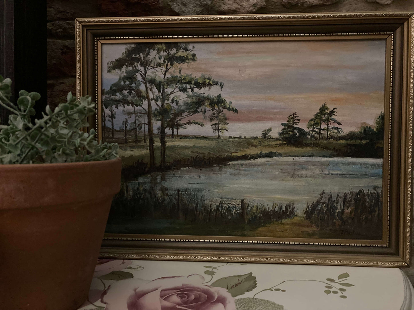 Sunset Lake Oil Painting in Gold Frame - Kristia Rose Collections