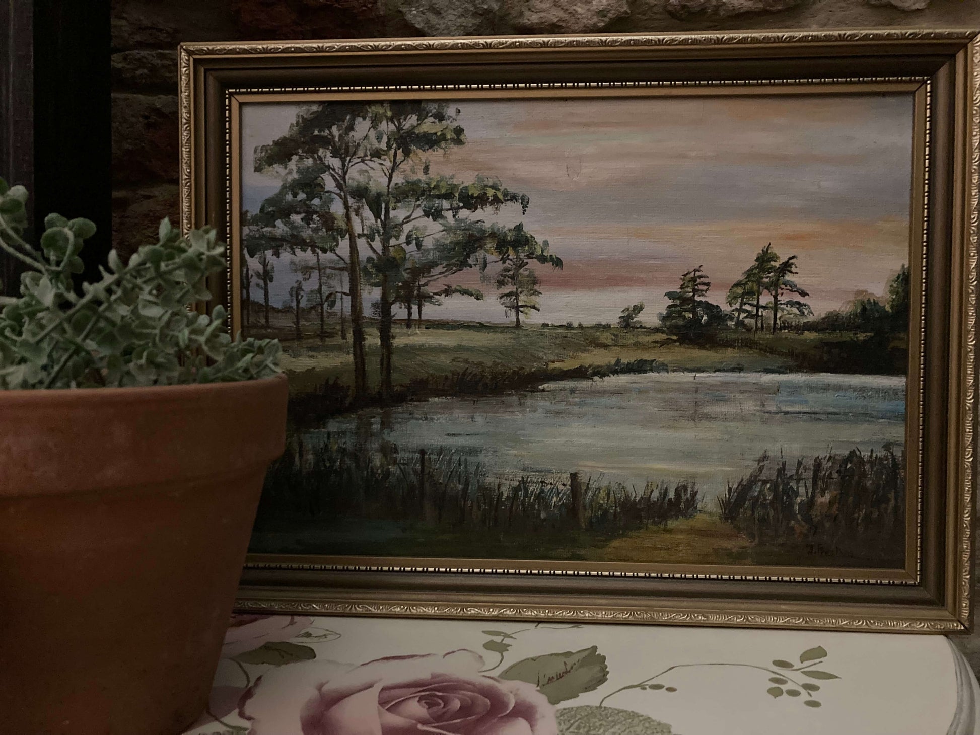 Sunset Lake Oil Painting in Gold Frame - Kristia Rose Collections