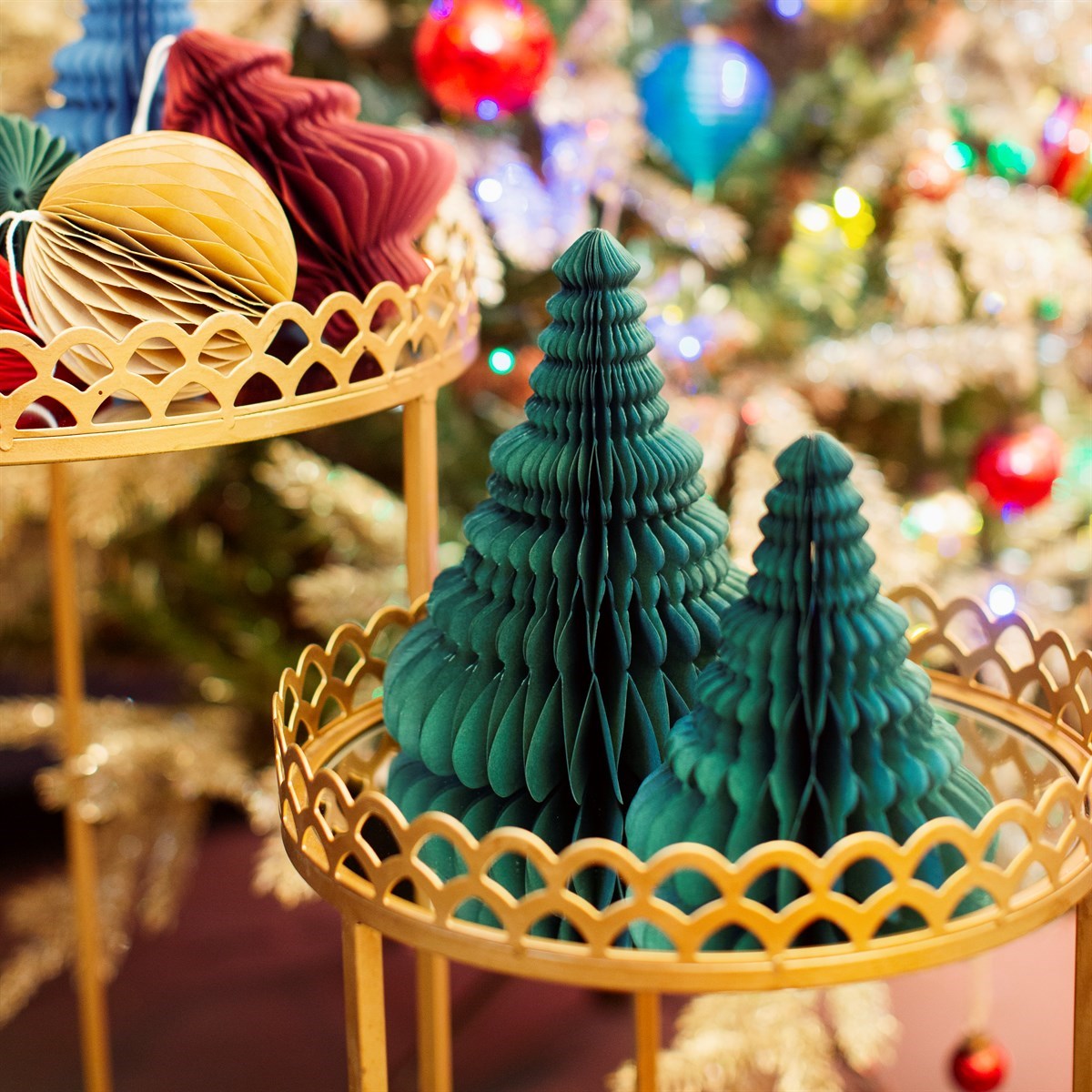 Set of 2 Honeycomb Green Paper Standing Trees