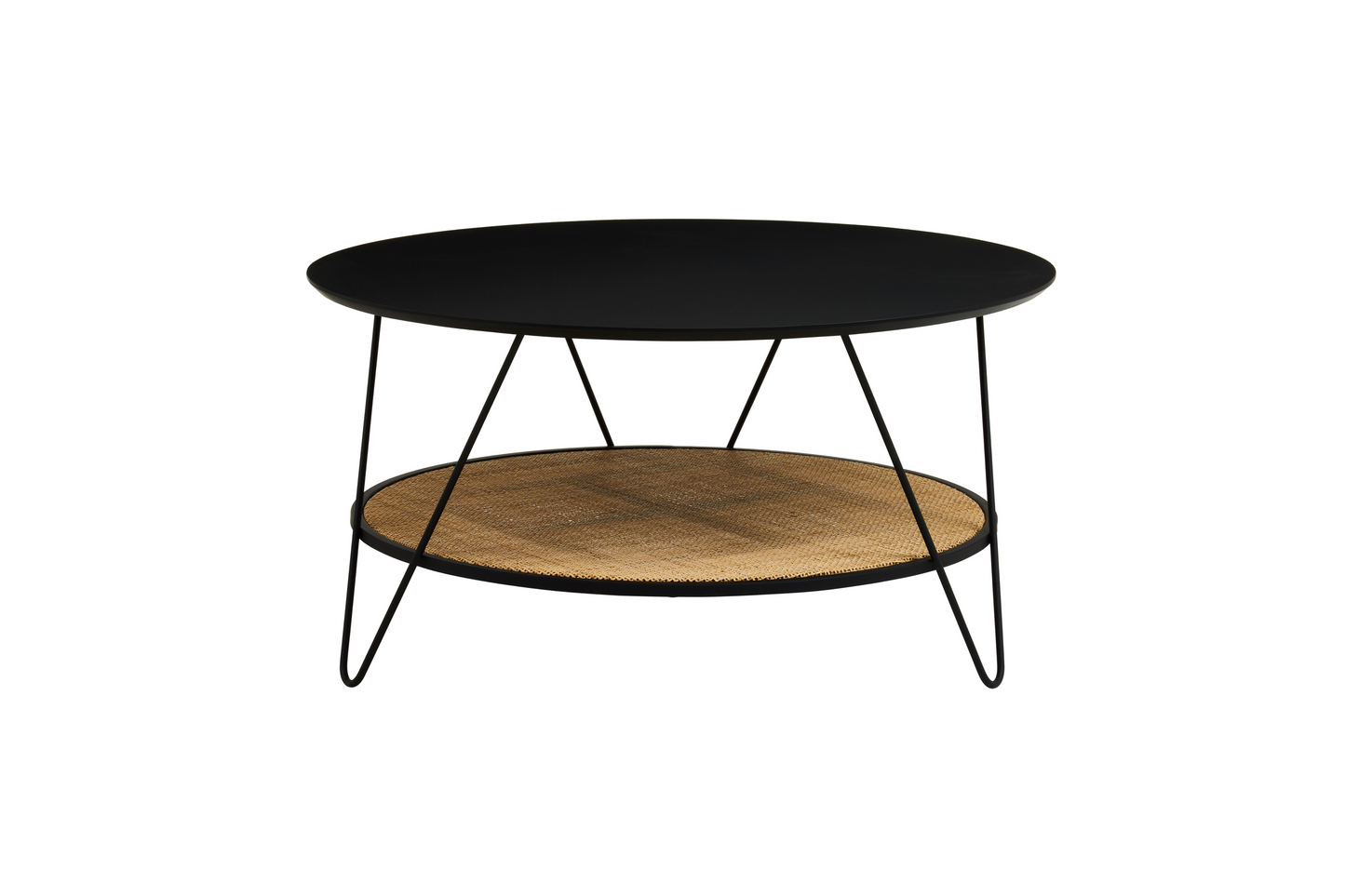 Fairford Black Metal and Rattan Coffee Table with Hairpin Legs