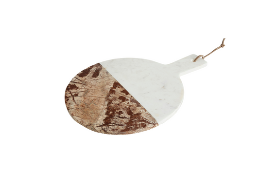 Avening Round Marble Paddle Board in White and Brown Marble