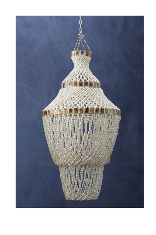 Cerney White and Amber Sea Shell Pendant Light