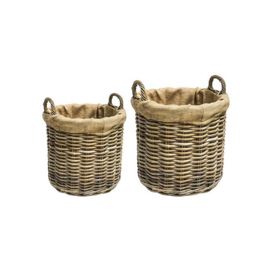 Quality Set of Two Rustic Lined Wicker Log Baskets