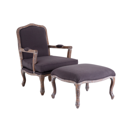 Tetbury Baroque Style Linen Chair with Footrest