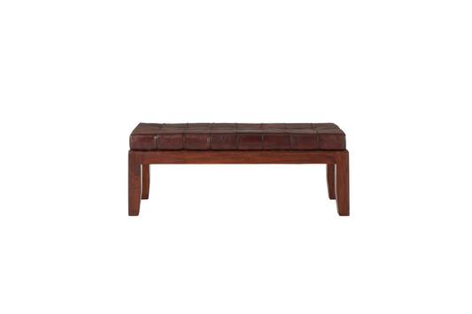 Coln Antique Brown Leather Stitched Bench