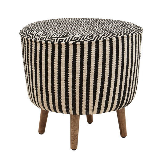 Stroud Black and White Striped Footstool