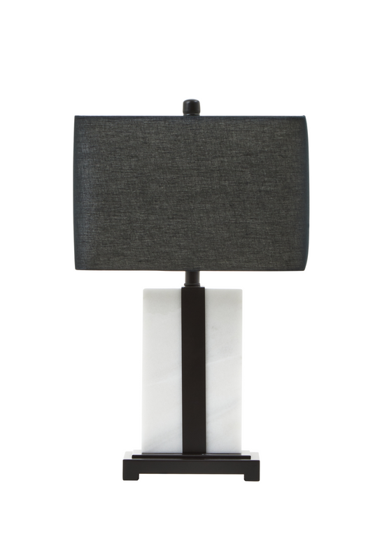 Sleek Marble and Black Metal Table Lamp with Black Shade