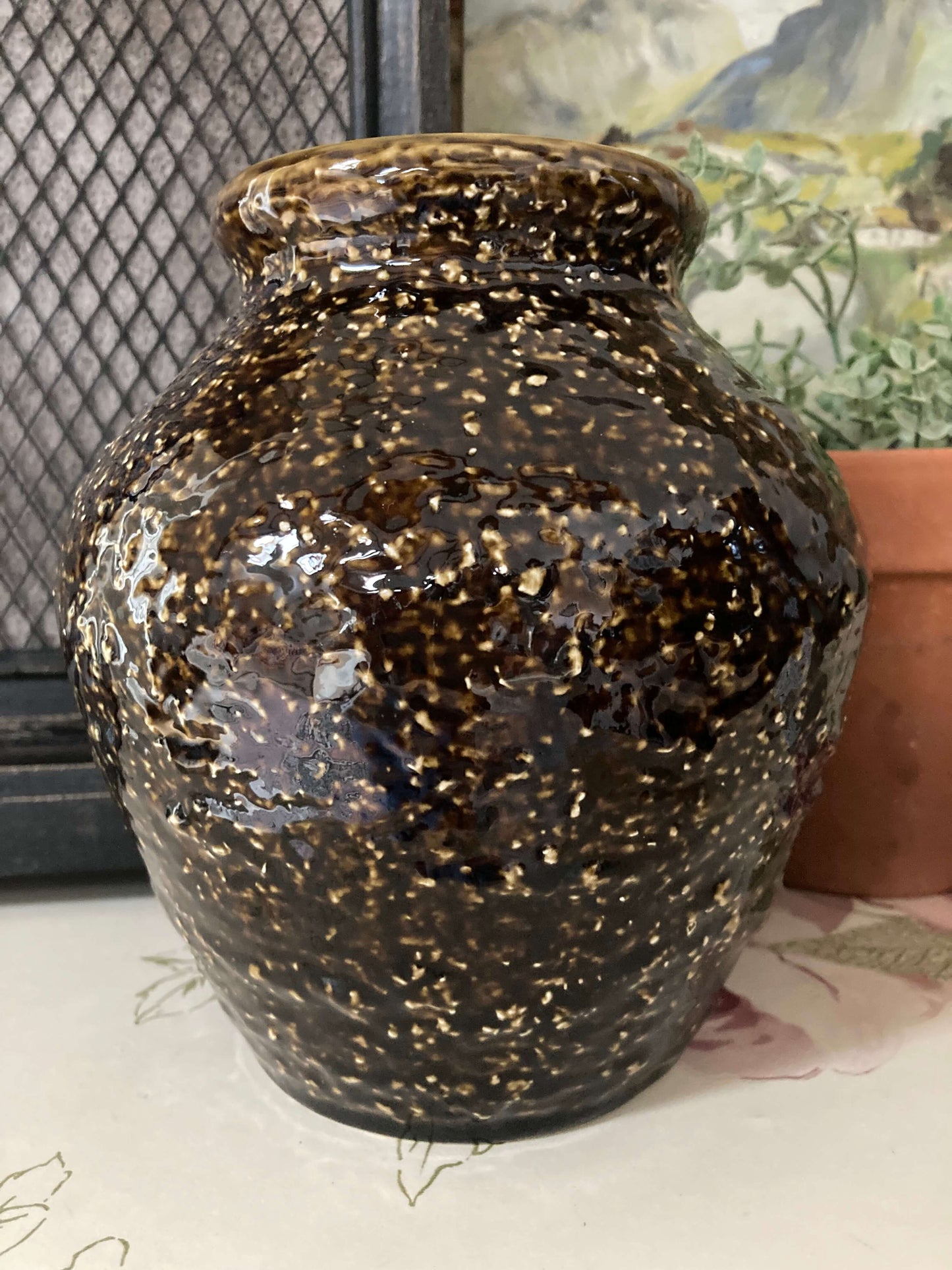 Vintage Sylvac Dark Olive Green Textured Vase - No 4859