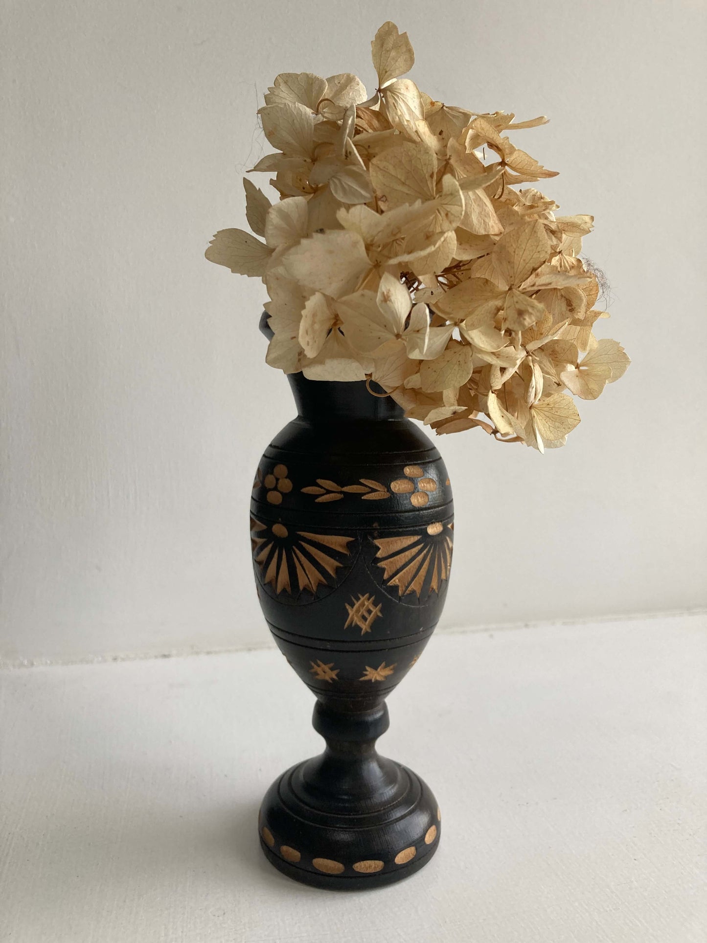 Pair of Vintage Hand Carved Black Vases/ Candle Holders