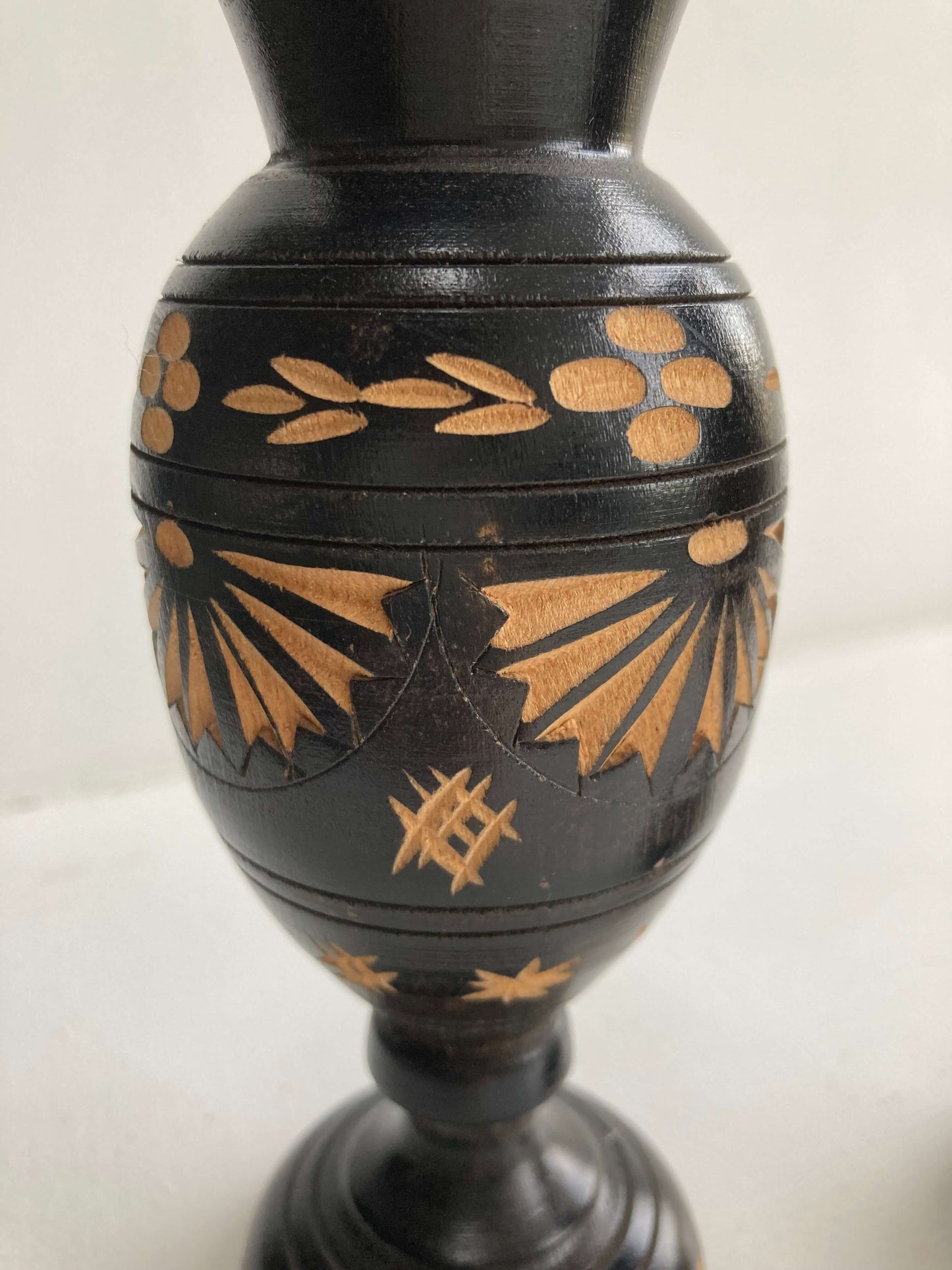 Pair of Vintage Hand Carved Black Vases/ Candle Holders