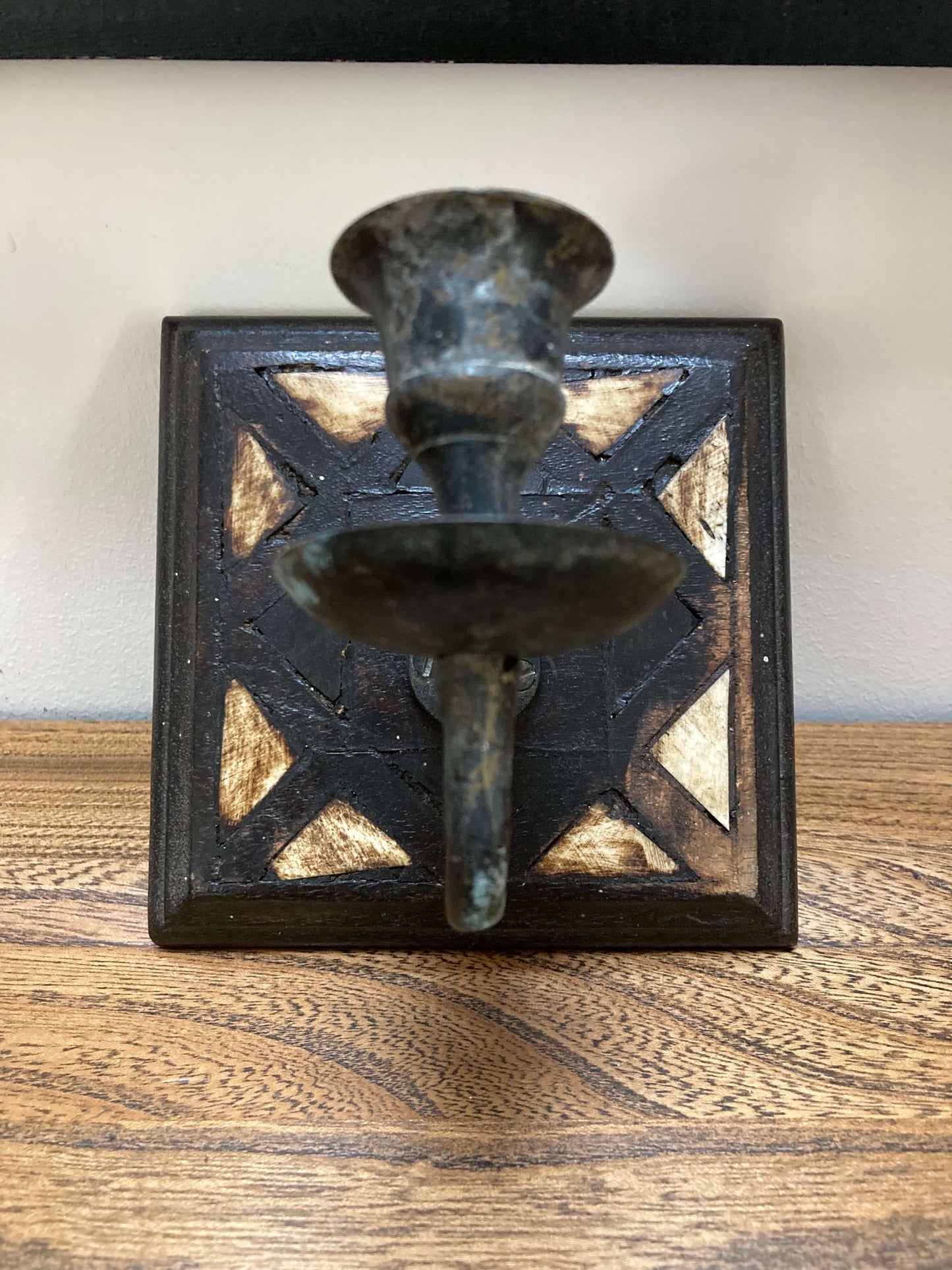 Vintage Indian Square Wooden Wall Sconce