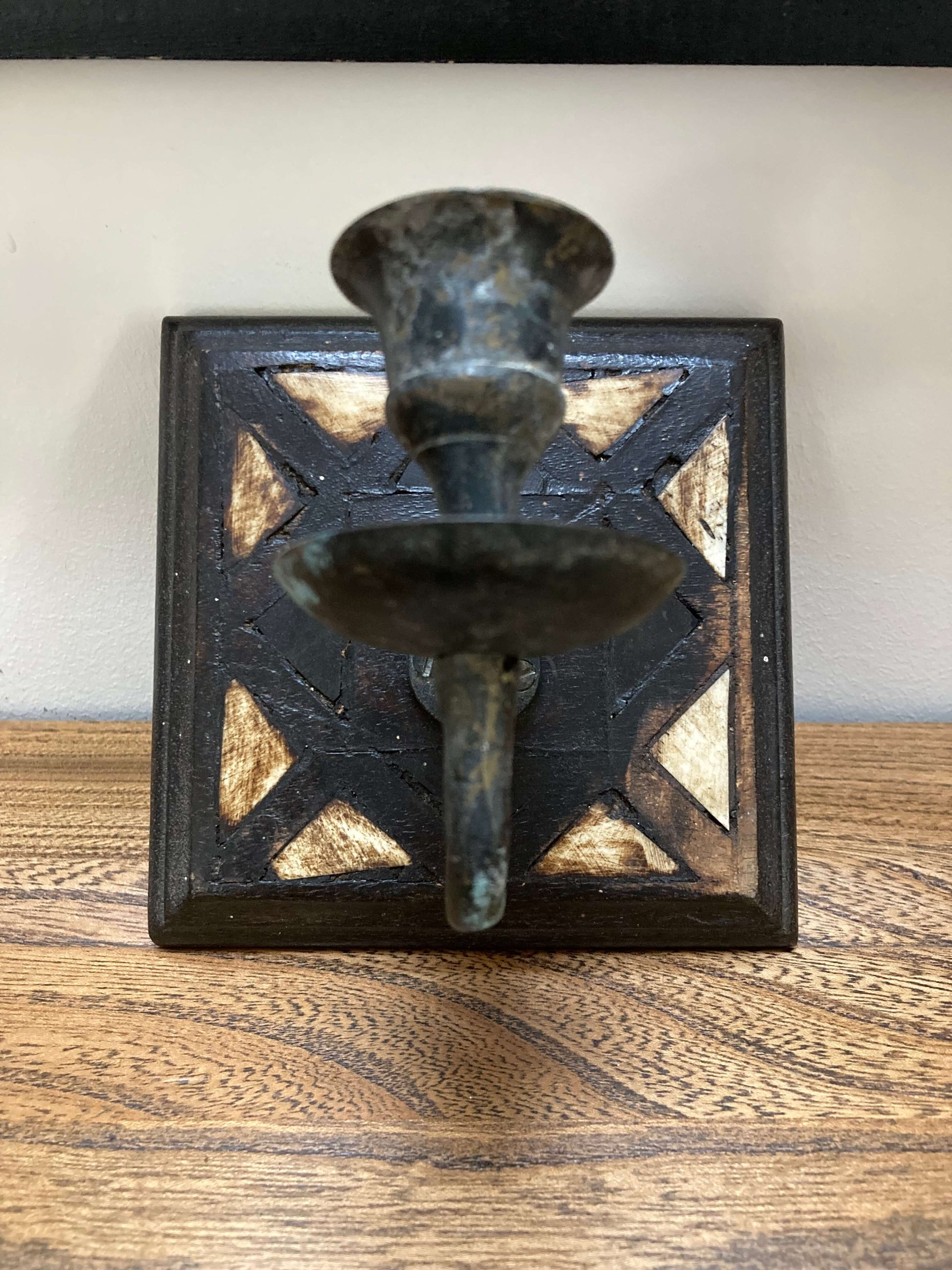 Vintage Indian Square Wooden Wall Sconce