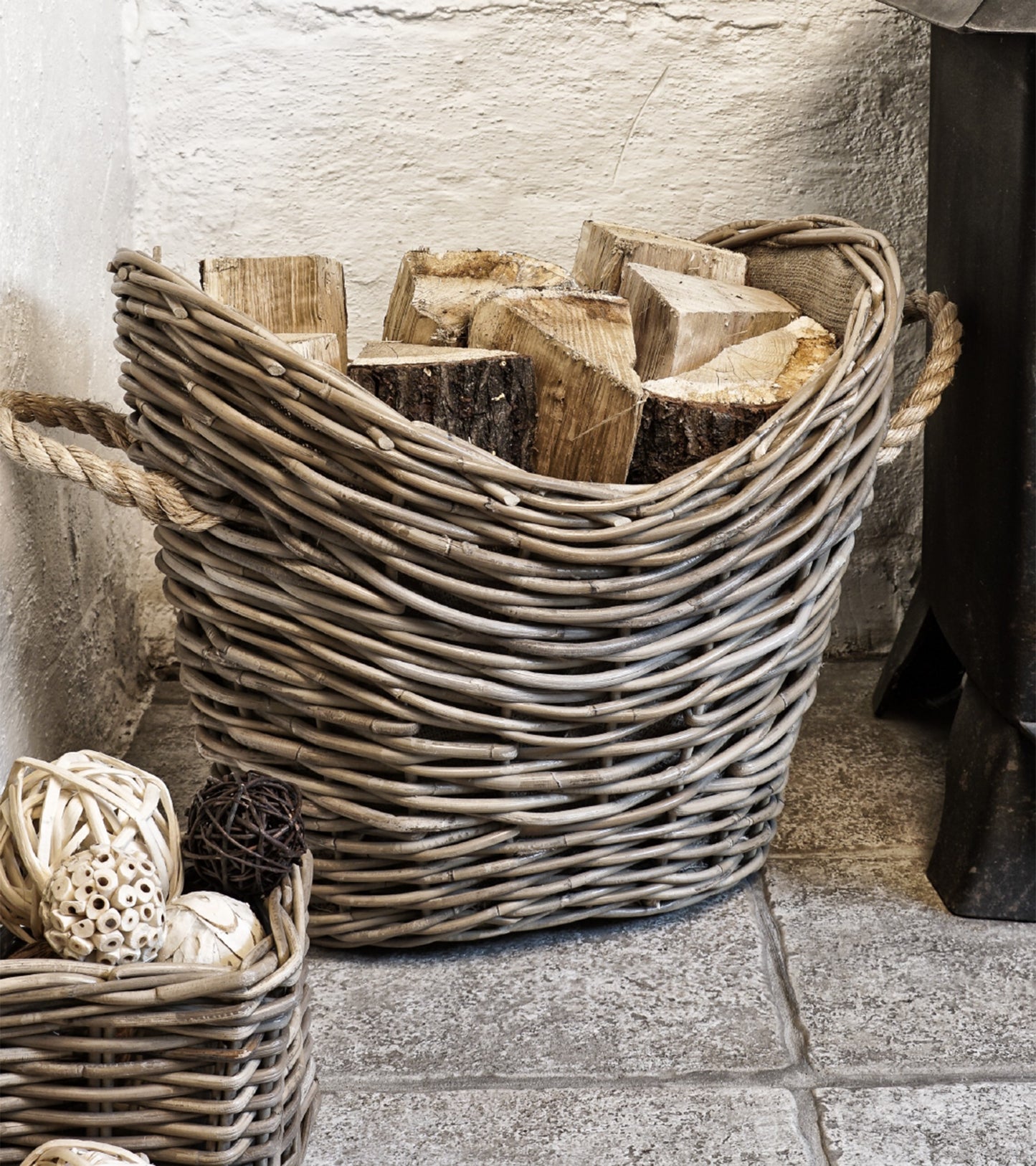 Elegant Oval Lined Wicker Log Basket