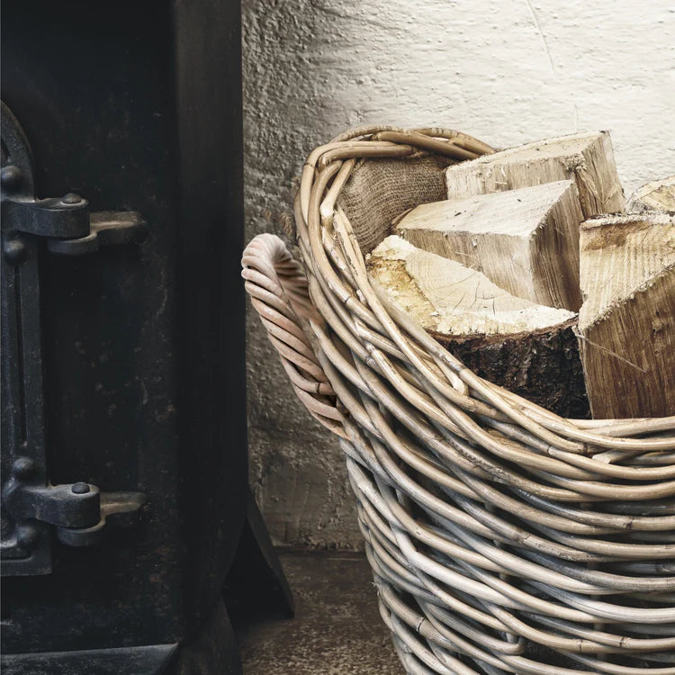 Elegant Oval Lined Wicker Log Basket