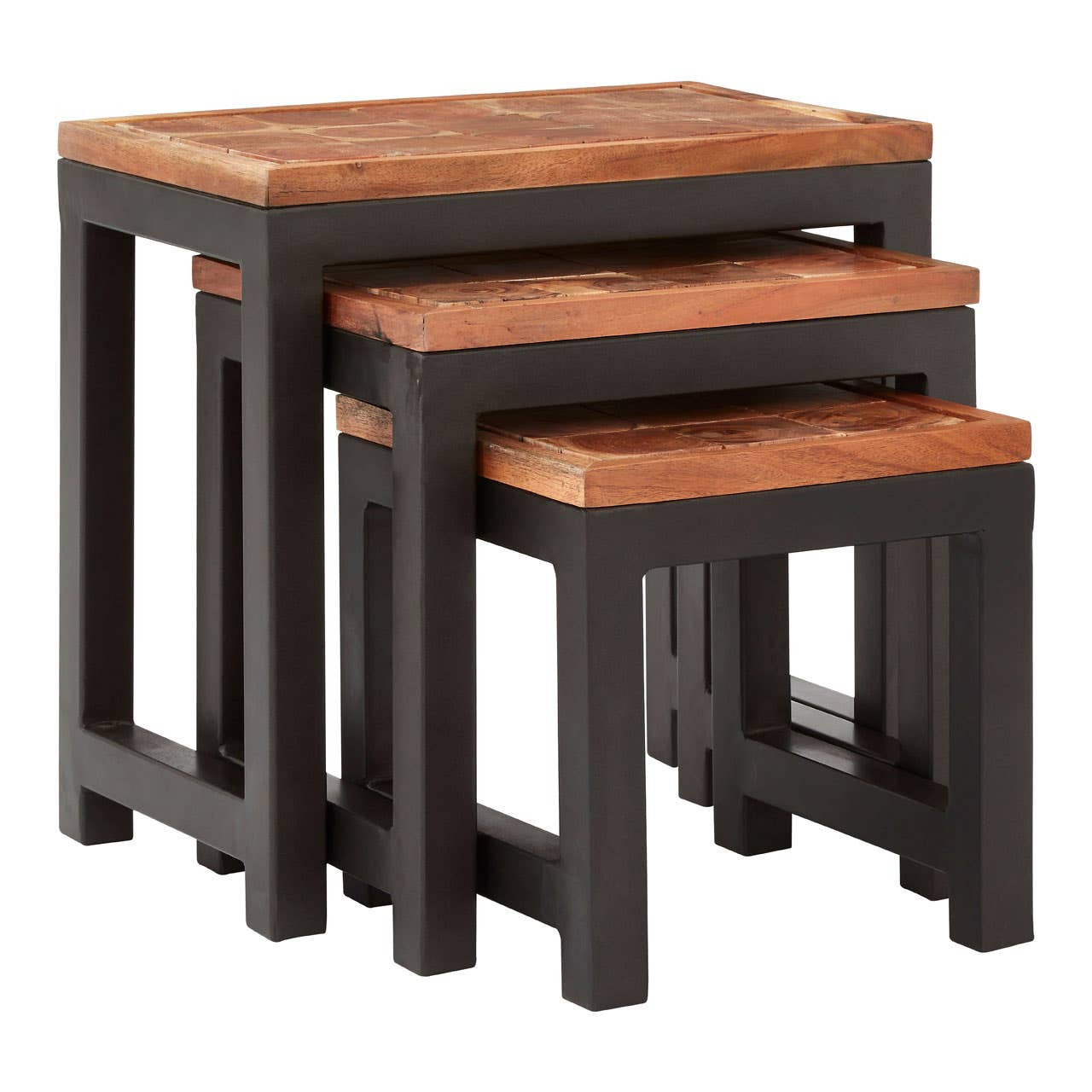 Acacia Wood and Iron Artisan Nest of Three Tables - Kristia Rose Collections