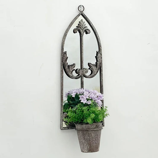 Attractive Antiqued Bibury Mirror with single Planter - Kristia Rose Collections