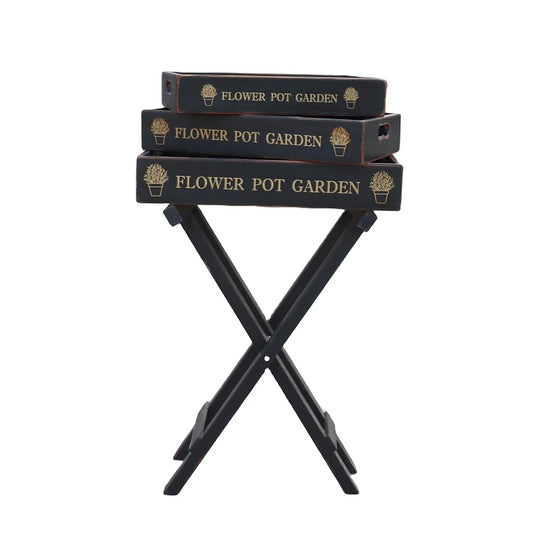 Set of 3 Black Wooden Garden Toffee Trays - Kristia Rose Collections