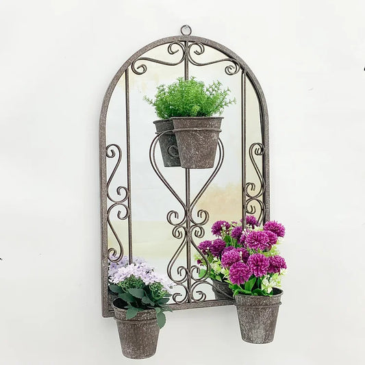 Attractive Antiqued Bampton Mirror with 3 Planters - Kristia Rose Collections