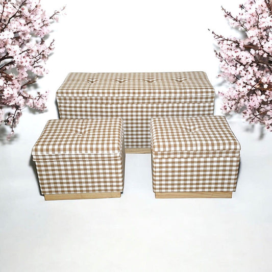 Country Style Gingham Stools & Bench Set