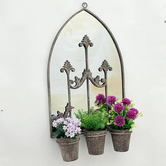 Attractive Antiqued Bibury Mirror with 3 Planters - Kristia Rose Collections