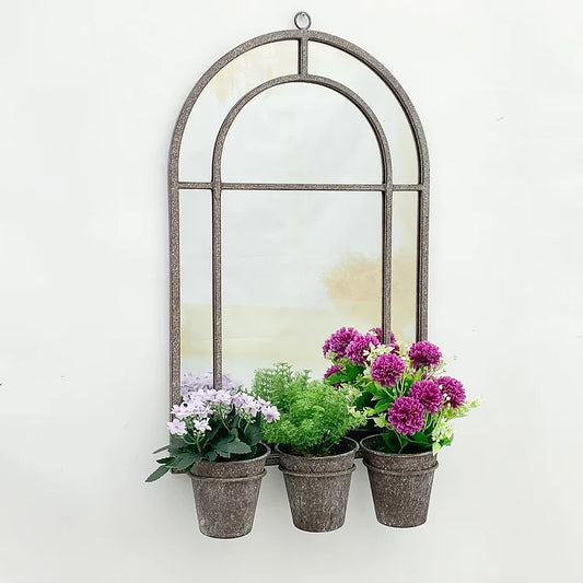 Attractive Antiqued Bourton Mirror with 3 Planters - Kristia Rose Collections