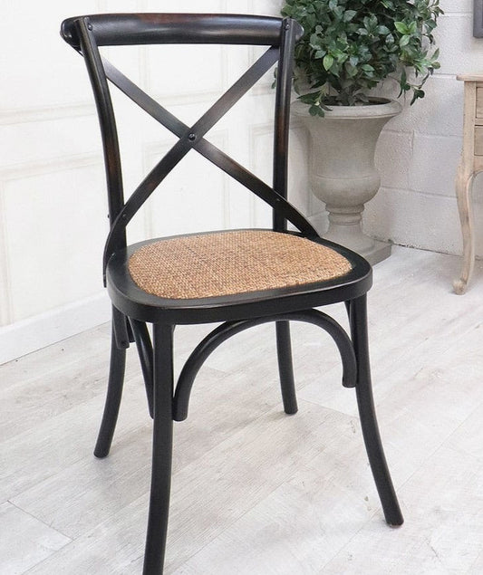 French Cross Back Dining Chair in Black