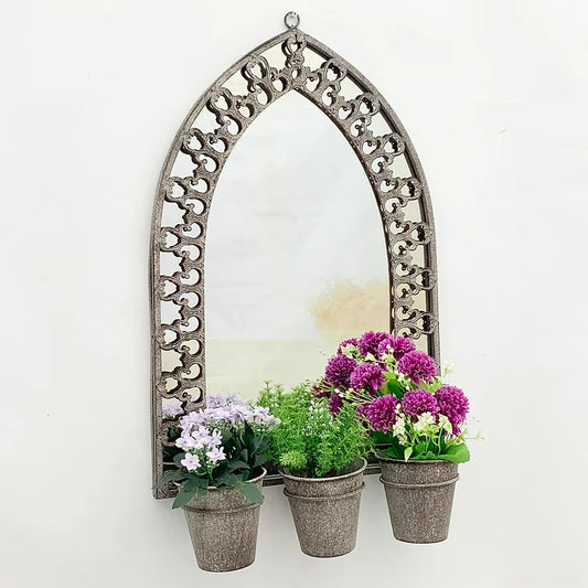 Attractive Antiqued Burford Mirror with 3 Planters - Kristia Rose Collections