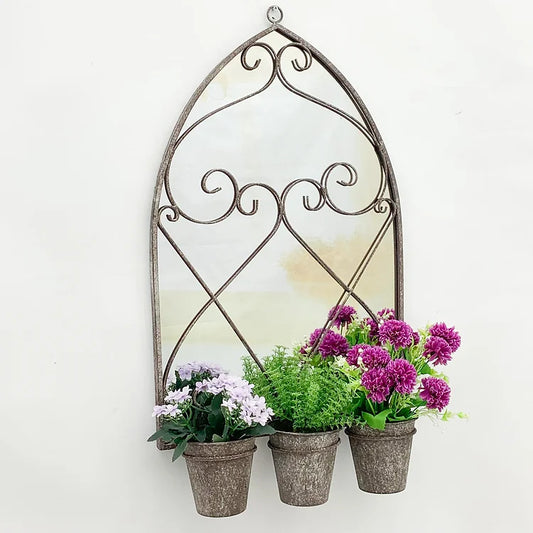 Attractive Antiqued Broadway Mirror with 3 Planters - Kristia Rose Collections