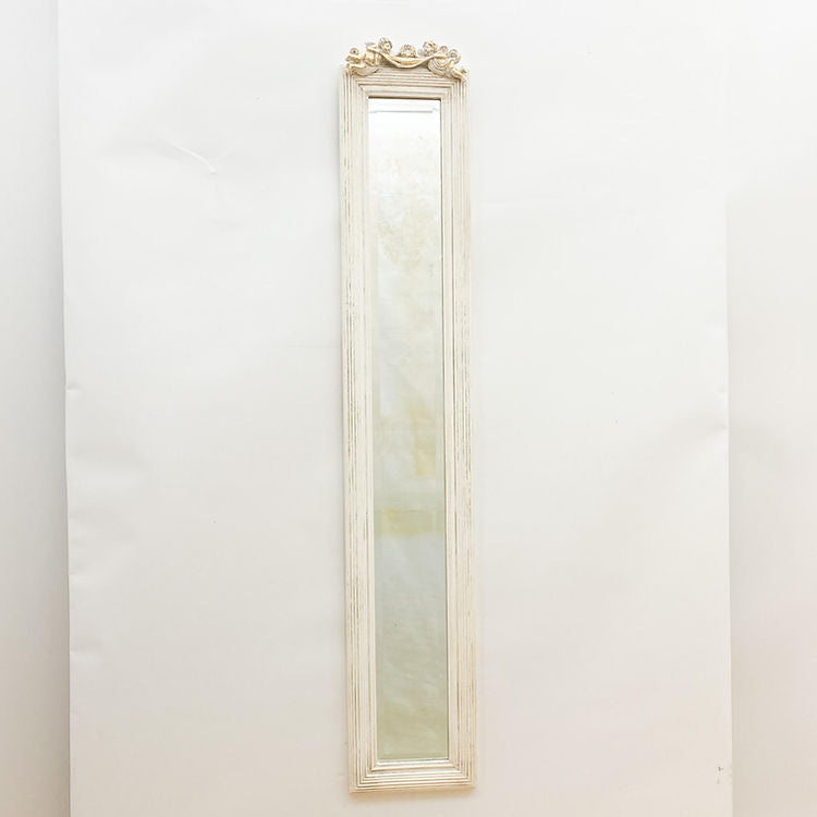 Narrow Antique Effect White Mirror with Cherubs 109cm H x 13cm W