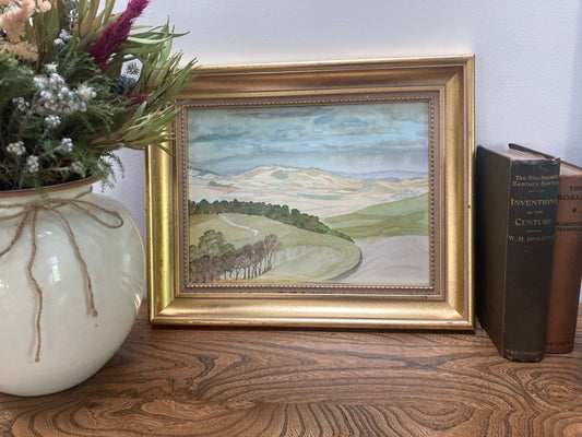 Beautiful English Countryside Watercolour Painting in Antique Gold Effect Frame