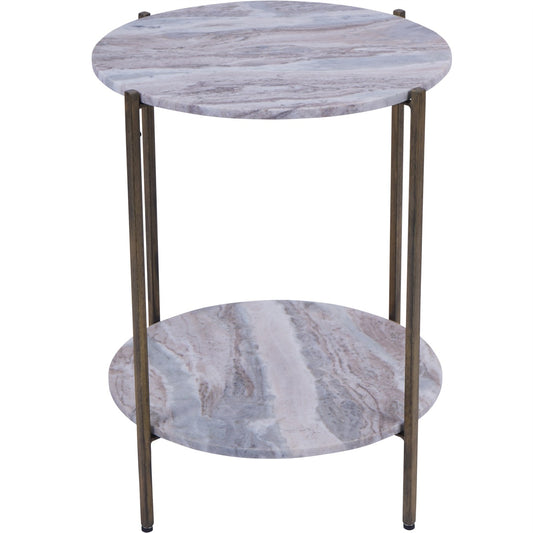 Round marble side table with two levels on a white background