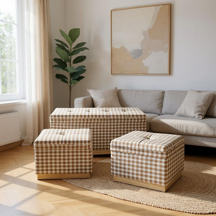 Country Style Gingham Stools & Bench Set - Kristia Rose Collections
