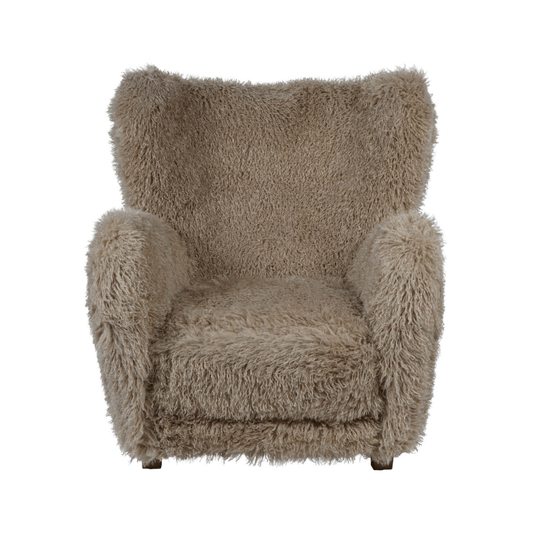 Faux Sheepskin. Fluffy brown armchair on a white background