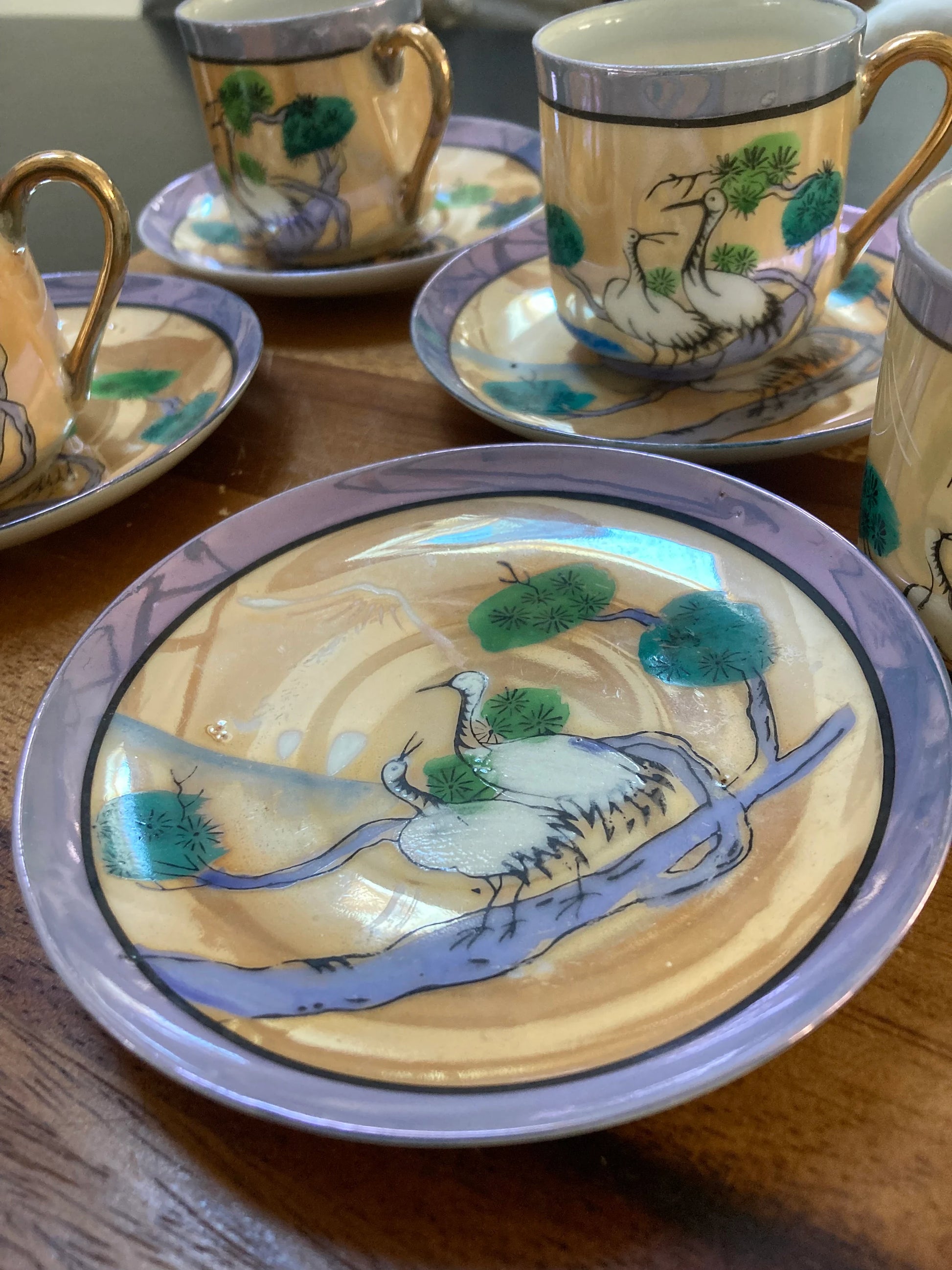 Vintage Japanese cups and saucers x 4, hand painted fine porcelain - Kristia Rose Collections