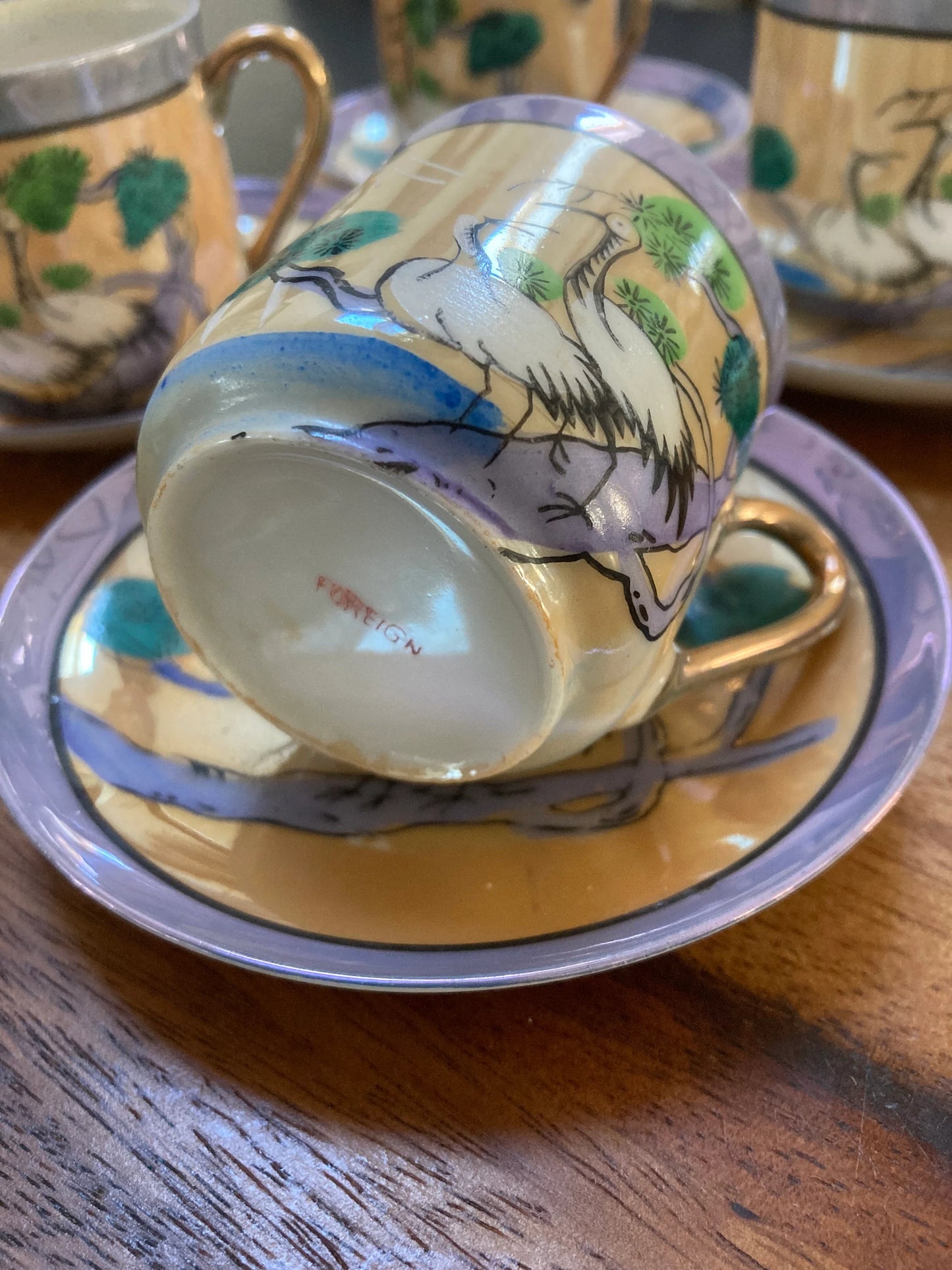 Vintage Japanese cups and saucers x 4, hand painted fine porcelain - Kristia Rose Collections