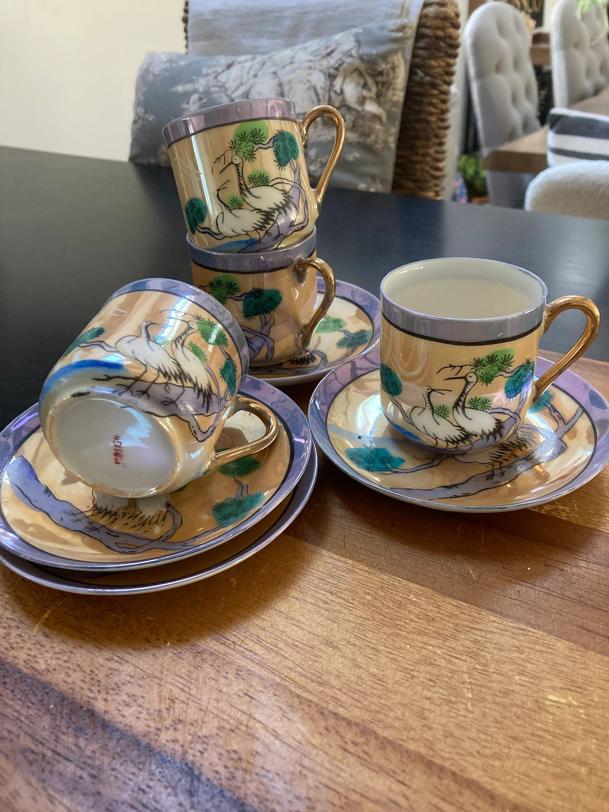 Vintage Japanese cups and saucers x 4, hand painted fine porcelain - Kristia Rose Collections