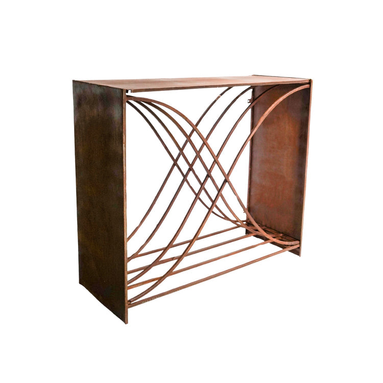 Outdoor Sculptural Log Storge in Rust