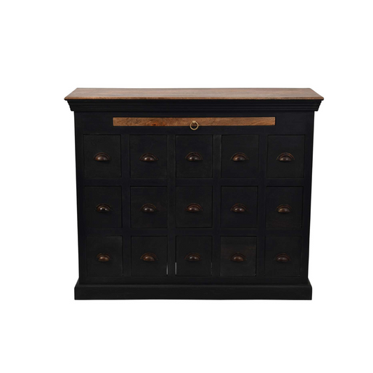Vintage Effect Black Multi Drawer Chest