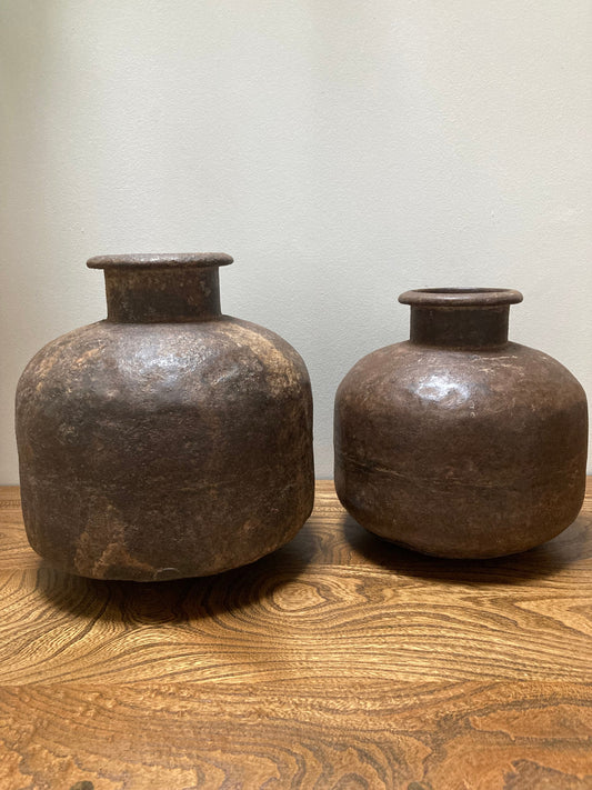 Vintage Indian Iron Metal Water Pot in 2 Sizes
